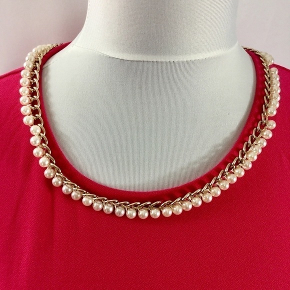 KARL Lagerfeld Pink Sleeveless Swing Trapeze Dress W/Faux Pearl & Chain Neckline - Picture 2 of 16